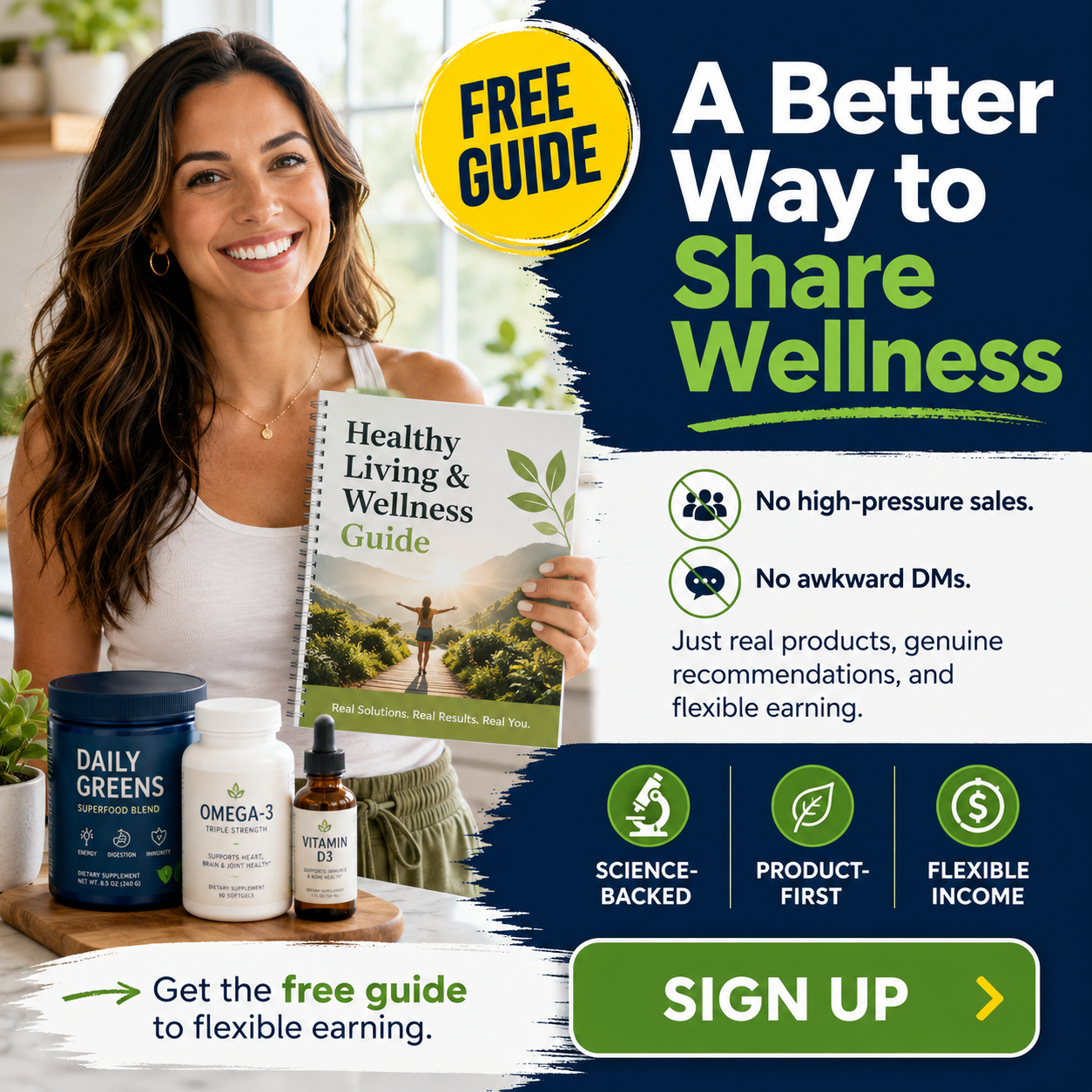 Facebook ad: A Better Way to Share Wellness — free guide to flexible earning